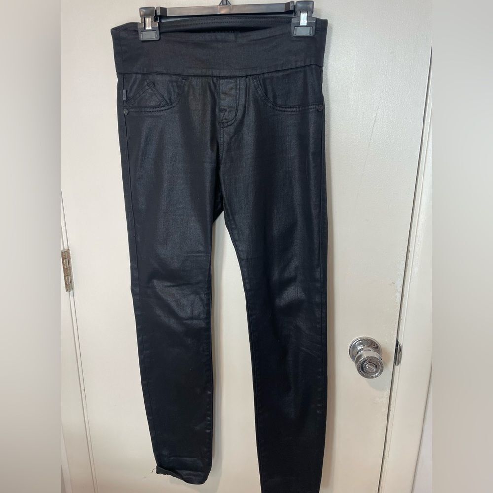Rock & Republic Sz 8 Denim RX Slimming Denim "Fever" B lack Faux-Leather jeans